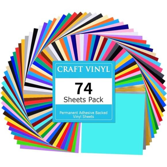 74 Pack Permanent Vinyl for Cricut - Self Adhesive Vinyl with 2 Transfer Paper - Picture 1 of 7